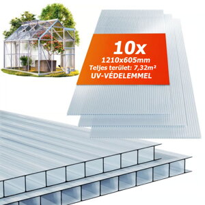 MARK cellás polikarbonát lemez, 6mm, 60,5x121x0,6cm, 10 db, átlátszó