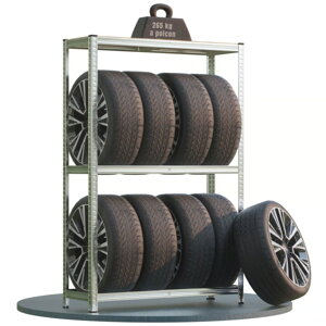 TYRE abroncstároló polc, 120x40x180cm, max 795kg, ezüst/világosbarna