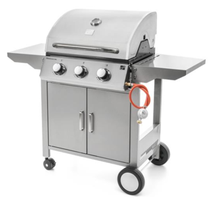 OKLAHOMA BBQ gázgrill, 3 égővel, nyomáscsökkentő szeleppel, ezüst