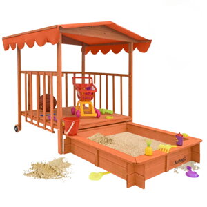 HAPPY verandás homokozó, 130x130x143cm, barna/narancs