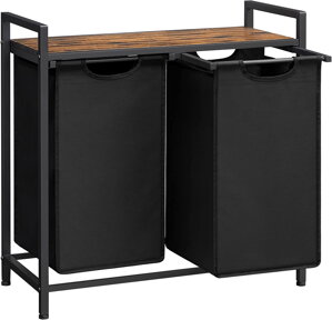 BERGEN ruháskosár polccal, 2x46l, fekete/barna