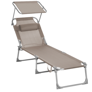 LAGUNA kerti napozóágy állítható napellenzővel, 193x59x30cm, barna-szürke (taupe)