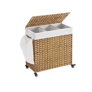 AVA műrattan ruháskosár kerekekkel, 140l, természetes barna