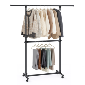 JASON dupla ruhatartó állvány, 101-165x49x113-180cm, fekete