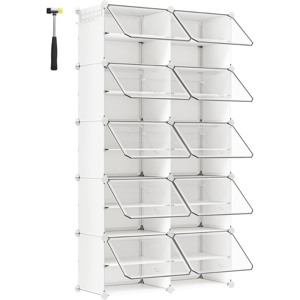 KIMBERLY cipőtároló, 10 rekesz, fehér/átlátszó