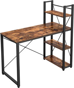 AURE irodai asztal polcokkal, 97x56x120cm, fekete/barna