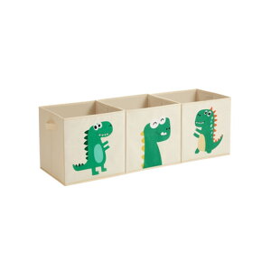Három darab DINO 30x30 cm-es gyermek tárolódoboz készlet, bézs/zöld színben