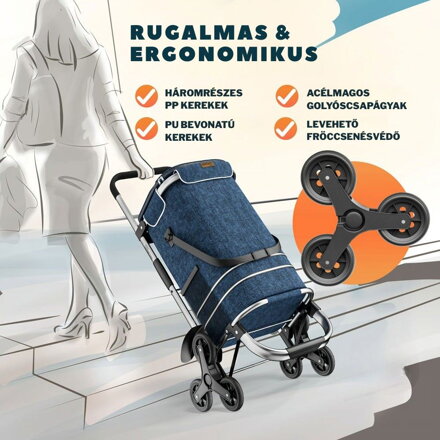 COMFORT bevásárlótáska lépcsőjáró kerekekkel, 50l, kék
