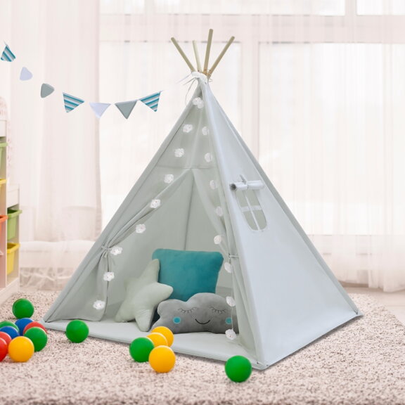 Michael teepee gyerek sátor, 160x120x120 cm, szürkéskék, tartozékokkal 