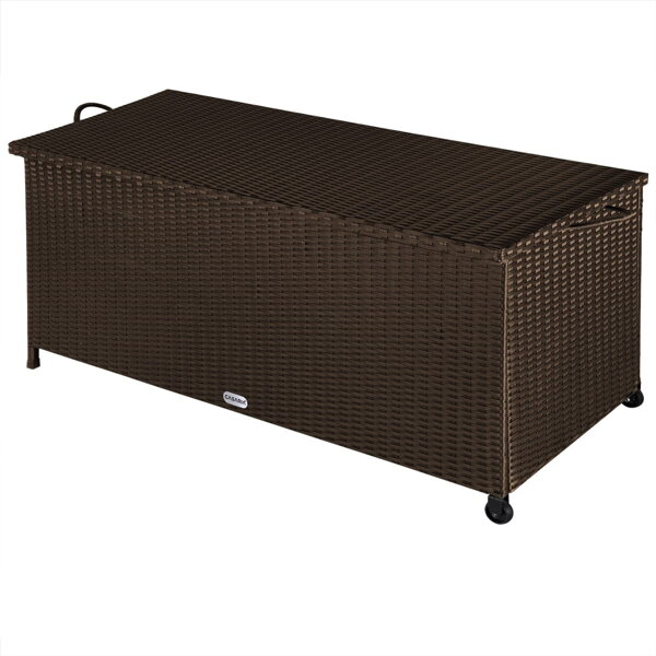 Polirattan barna tárolódoboz 122 x 56 x 61 cm fogantyúkkal és kerekekkel