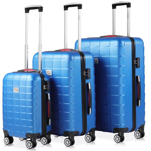 Keményhéjú bőröndkészlet, ABS, kék, 40l, 80l, 105l
