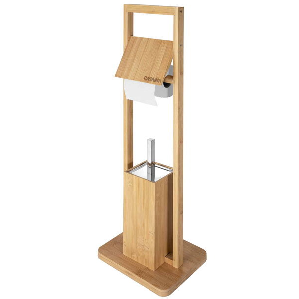 WC kefe és papírtartó bambusz állvány, 24,5x20x83cm, barna