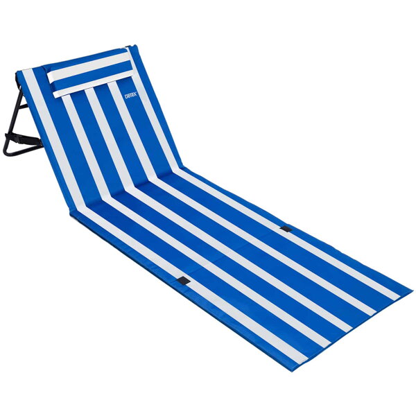 Strandszőnyeg háttámlával és párnával 158 x 56 cm, kék-fehér