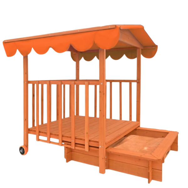 HARVY verandás homokozó, 130x130x143cm, barna/narancs