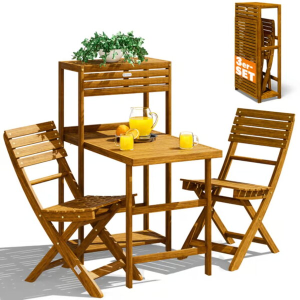 PATIO erkélyszett, 3 részes, természetes fa