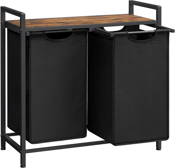 BERGEN ruháskosár polccal, 2x46l, fekete/barna