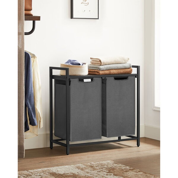 Ipari polc két szennyestartó kosárral, 2x46l, szürke