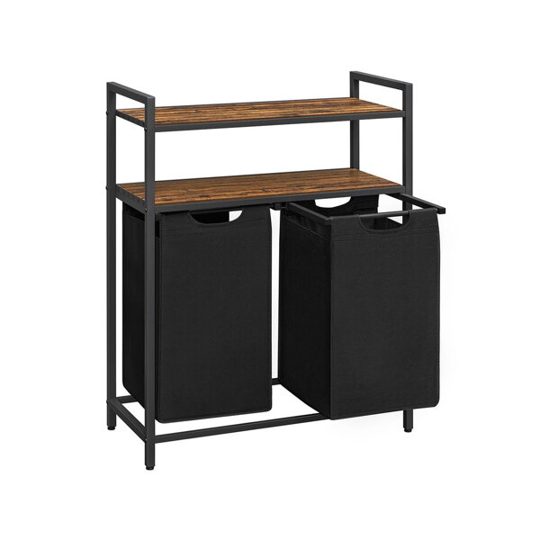 BERGEN ruháskosár 2 polccal, 2x46l, fekete/barna