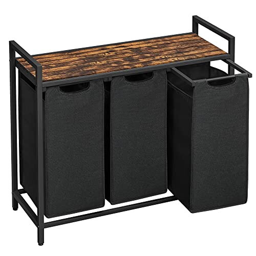 BERGEN ruháskosár polccal, 3x38l, fekete/barna