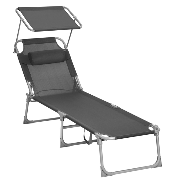 LAGUNA kerti napozóágy állítható napellenzővel, 193x59x30cm, sötétszürke