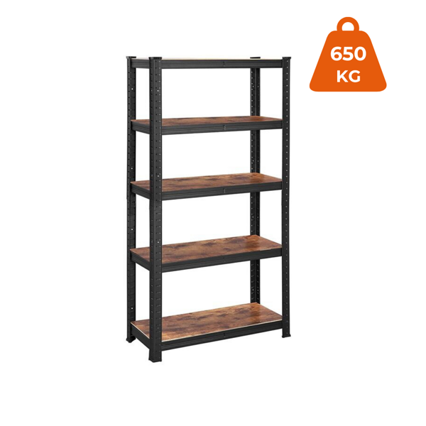 DUSTY polcos állvány, 5 polc, max 650kg, fekete/barna