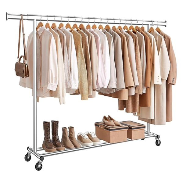 DOLLY ruharendező állvány, kerekekkel, max. 150 kg, 45x160-200x161,5cm, ezüst