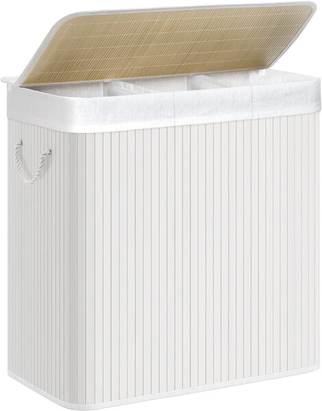 DORA bambusz szennyeskosár, 150 l, fehér