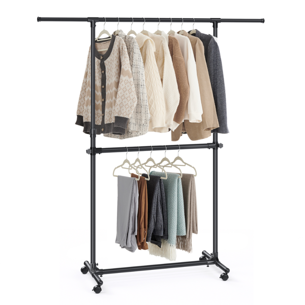 JASON dupla ruhatartó állvány, 101-165x49x113-180cm, fekete