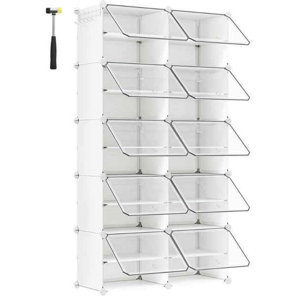 KIMBERLY cipőtároló, 10 rekesz, fehér/átlátszó