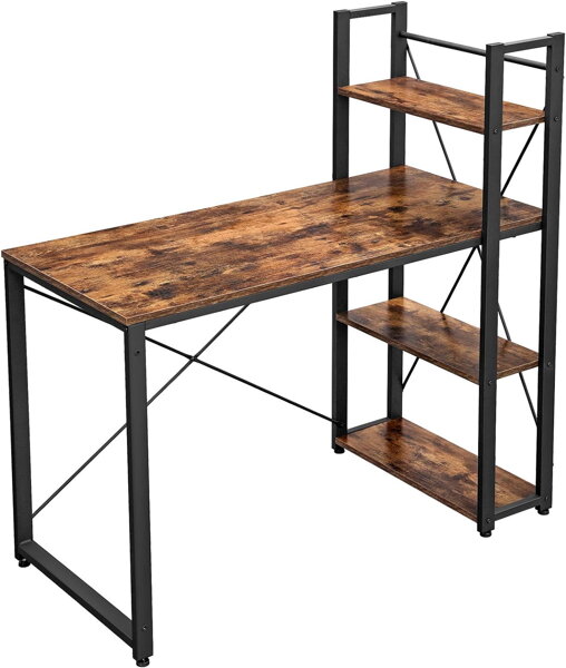 AURE irodai asztal polcokkal, 97x56x120cm, fekete/barna